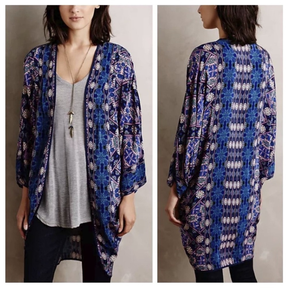 Anthro Feathers by Tolani Blue & Purple Kimono